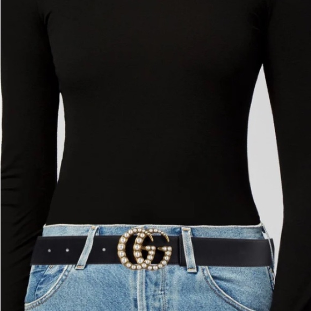 Gucci Marmont Faux Pearl Accents Belt